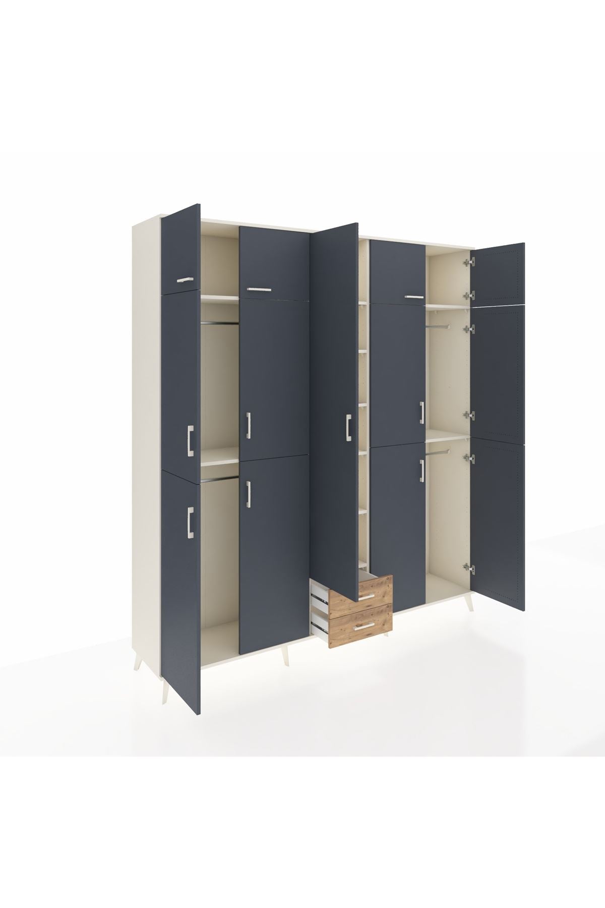 Hyperion Dolap 10 Raflı 2 Çekmeceli 4 Askılı 220x44x243 Aytaşı-Antrasit/Çam