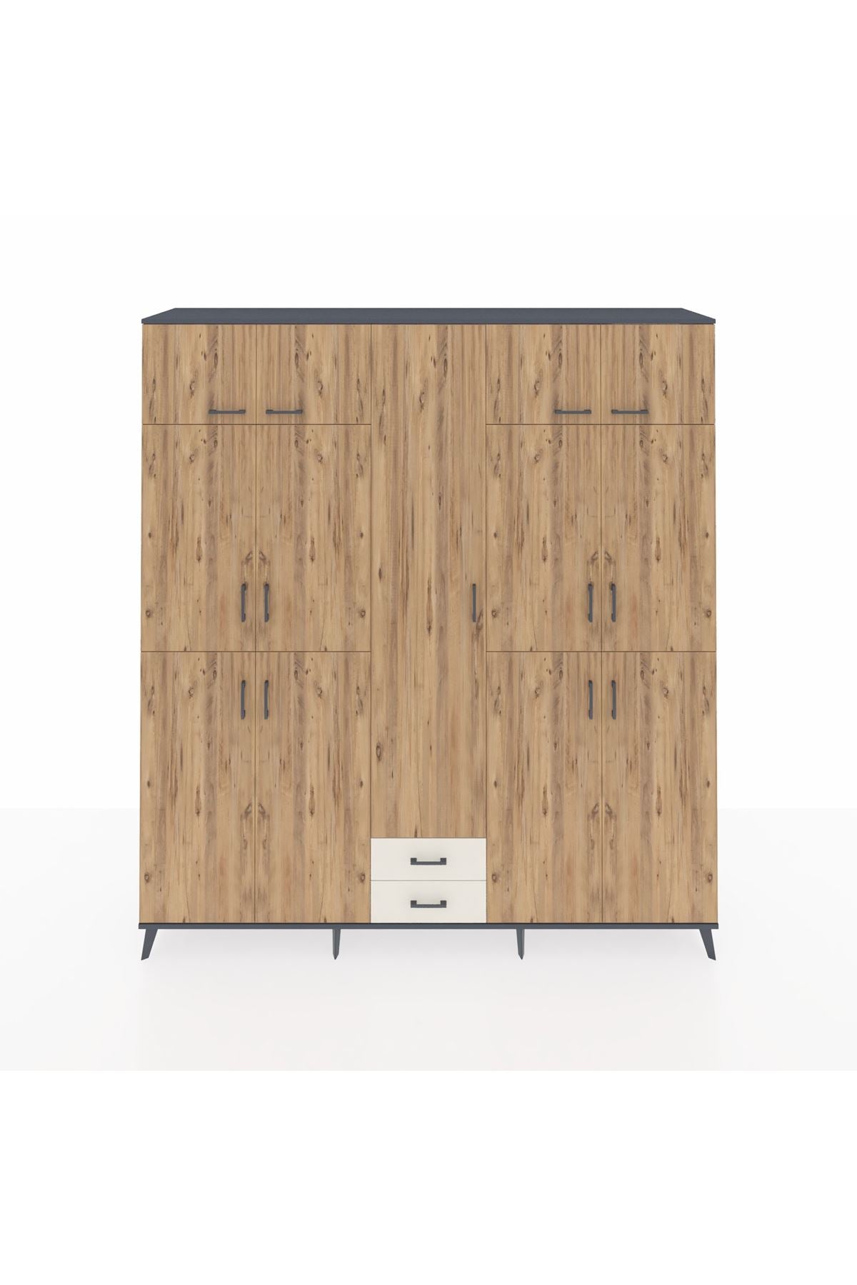 Hyperion Dolap 10 Raflı 2 Çekmeceli 4 Askılı 220x44x243 Antrasit-Çam/Aytaşı