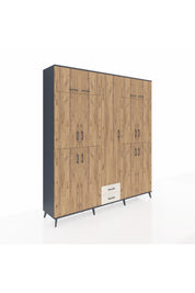 Hyperion Dolap 10 Raflı 2 Çekmeceli 4 Askılı 220x44x243 Antrasit-Çam/Aytaşı