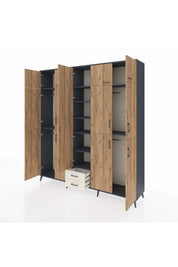 Hyperion Dolap 10 Raflı 2 Çekmeceli 4 Askılı 220x44x243 Antrasit-Çam/Aytaşı