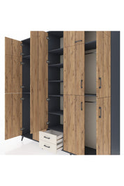 Hyperion Dolap 10 Raflı 2 Çekmeceli 4 Askılı 220x44x243 Antrasit-Çam/Aytaşı