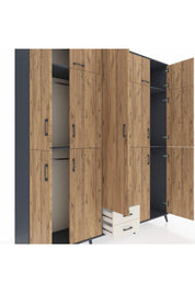 Hyperion Dolap 10 Raflı 2 Çekmeceli 4 Askılı 220x44x243 Antrasit-Çam/Aytaşı