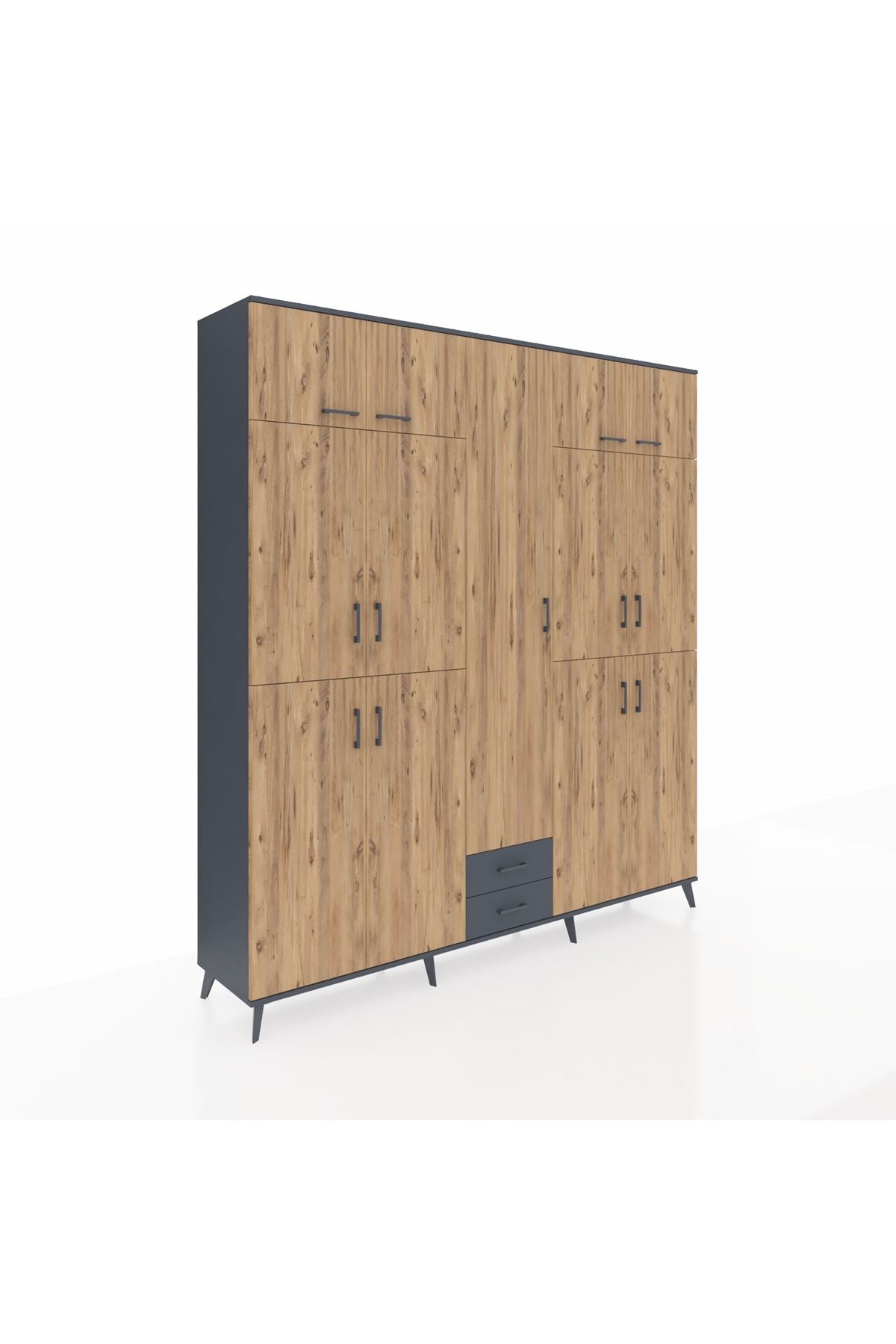 Hyperion Dolap 10 Raflı 2 Çekmeceli 4 Askılı 220x44x243 Antrasit-Çam/Antrasit