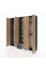 Hyperion Dolap 10 Raflı 2 Çekmeceli 4 Askılı 220x44x243 Antrasit-Çam/Antrasit