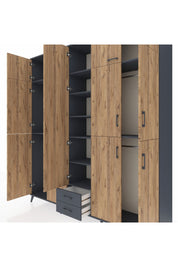 Hyperion Dolap 10 Raflı 2 Çekmeceli 4 Askılı 220x44x243 Antrasit-Çam/Antrasit