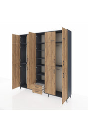 Hyperion Dolap 10 Raflı 2 Çekmeceli 4 Askılı 220x44x243 Antrasit-Çam/Çam