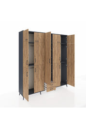 Hyperion Dolap 10 Raflı 2 Çekmeceli 4 Askılı 220x44x243 Antrasit-Çam/Çam
