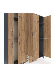 Hyperion Dolap 10 Raflı 2 Çekmeceli 4 Askılı 220x44x243 Antrasit-Çam/Çam