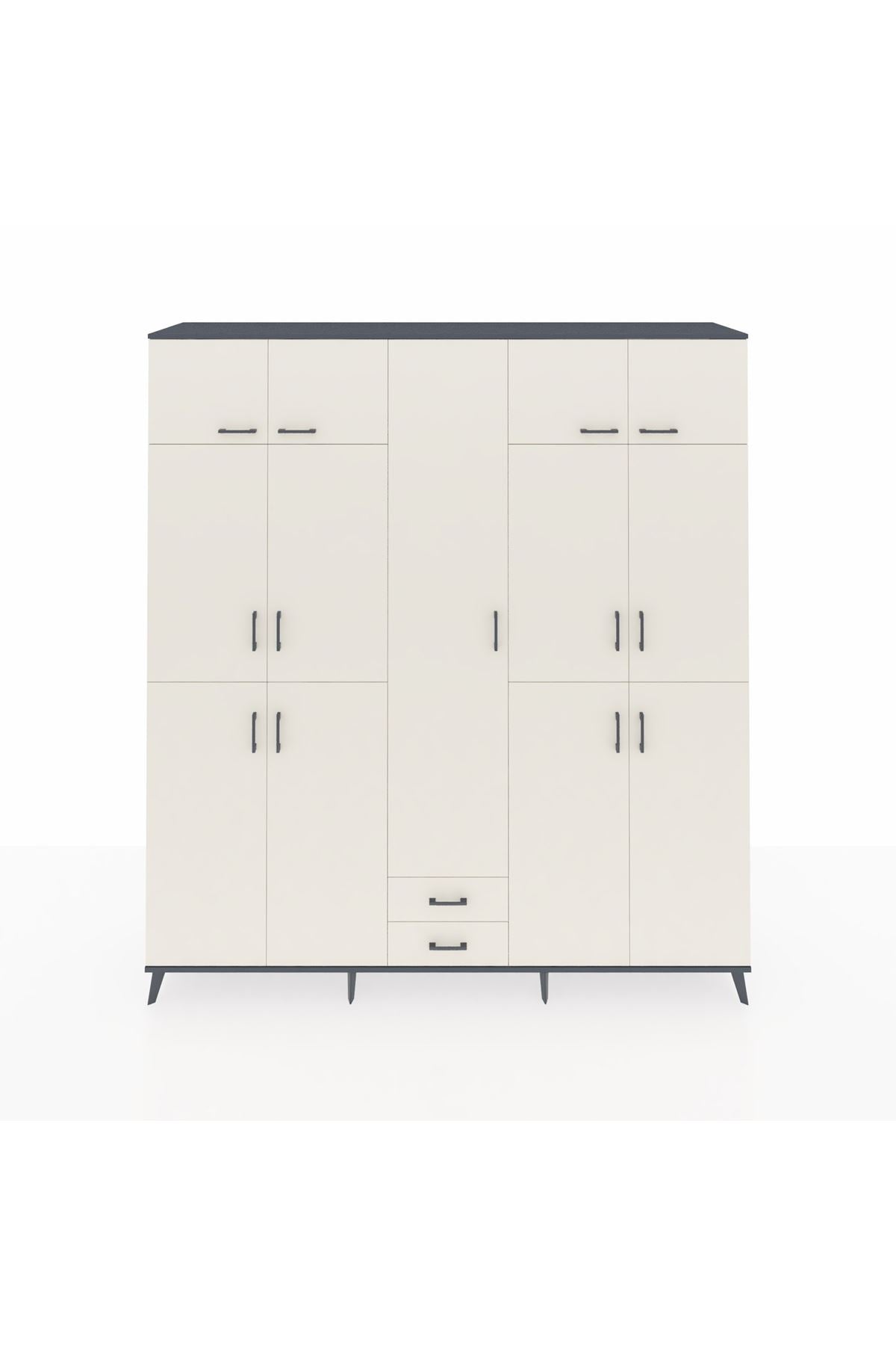 Hyperion Dolap 10 Raflı 2 Çekmeceli 4 Askılı 220x44x243 Antrasit-Aytaşı/Aytaşı