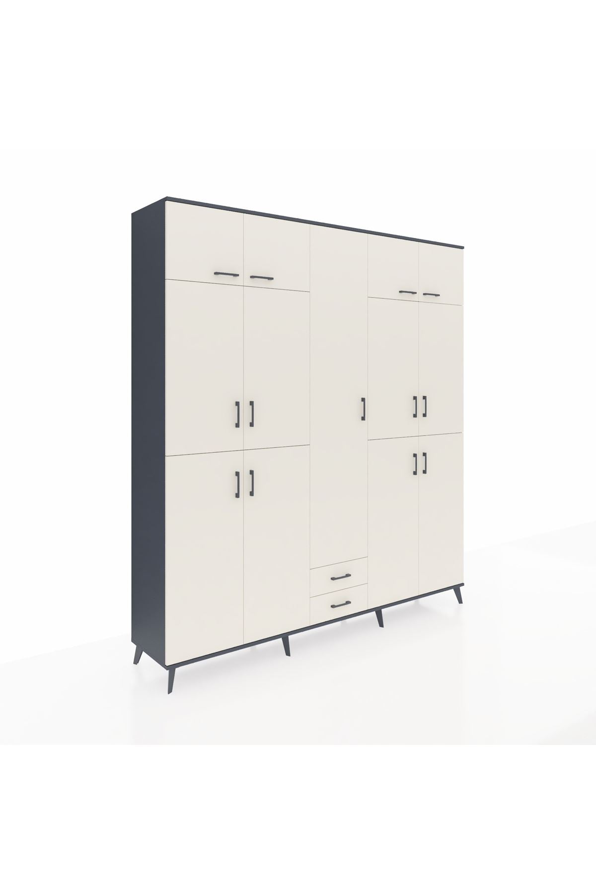 Hyperion Dolap 10 Raflı 2 Çekmeceli 4 Askılı 220x44x243 Antrasit-Aytaşı/Aytaşı