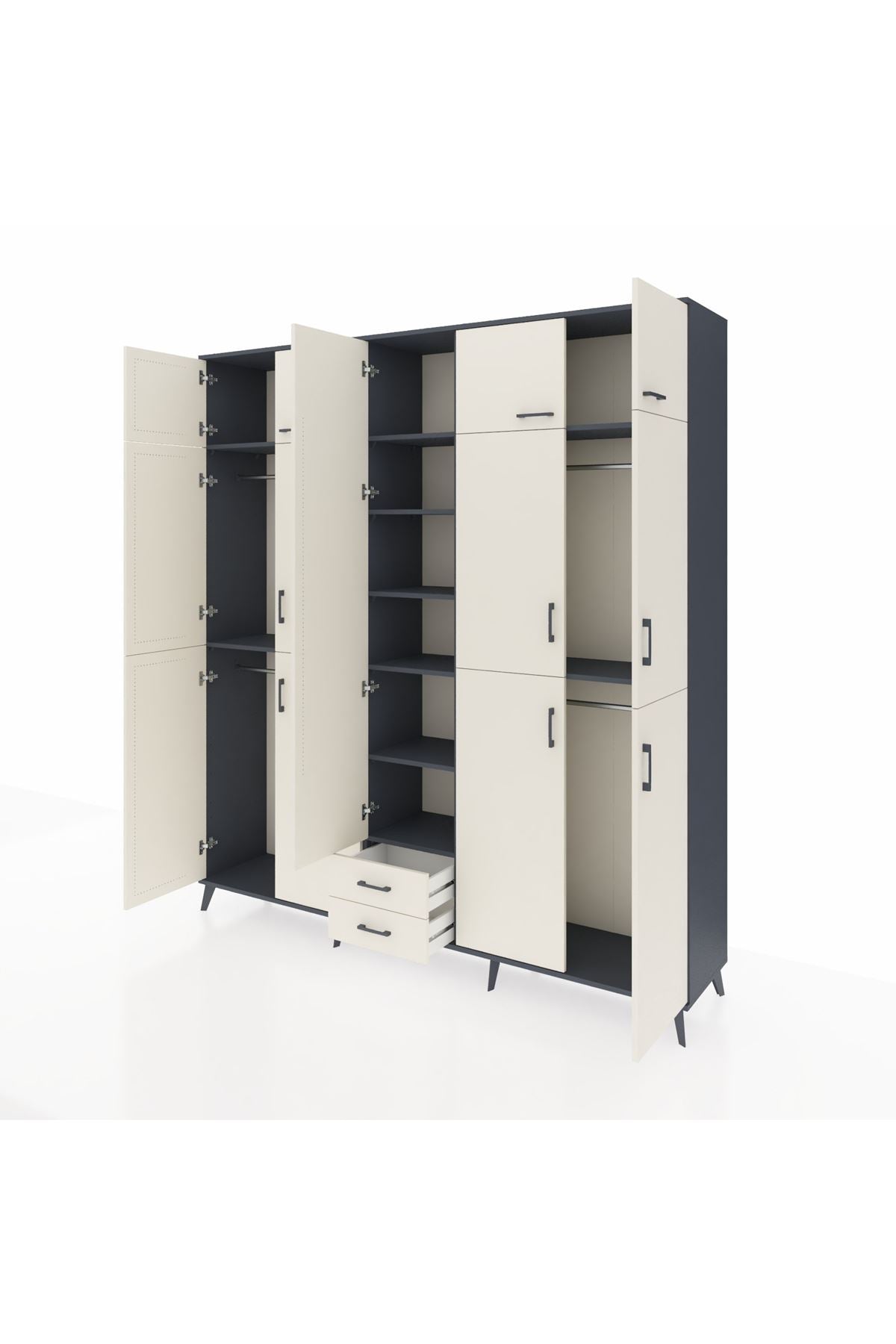 Hyperion Dolap 10 Raflı 2 Çekmeceli 4 Askılı 220x44x243 Antrasit-Aytaşı/Aytaşı