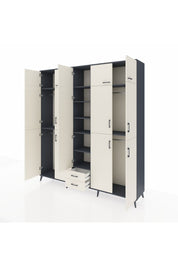 Hyperion Dolap 10 Raflı 2 Çekmeceli 4 Askılı 220x44x243 Antrasit-Aytaşı/Aytaşı