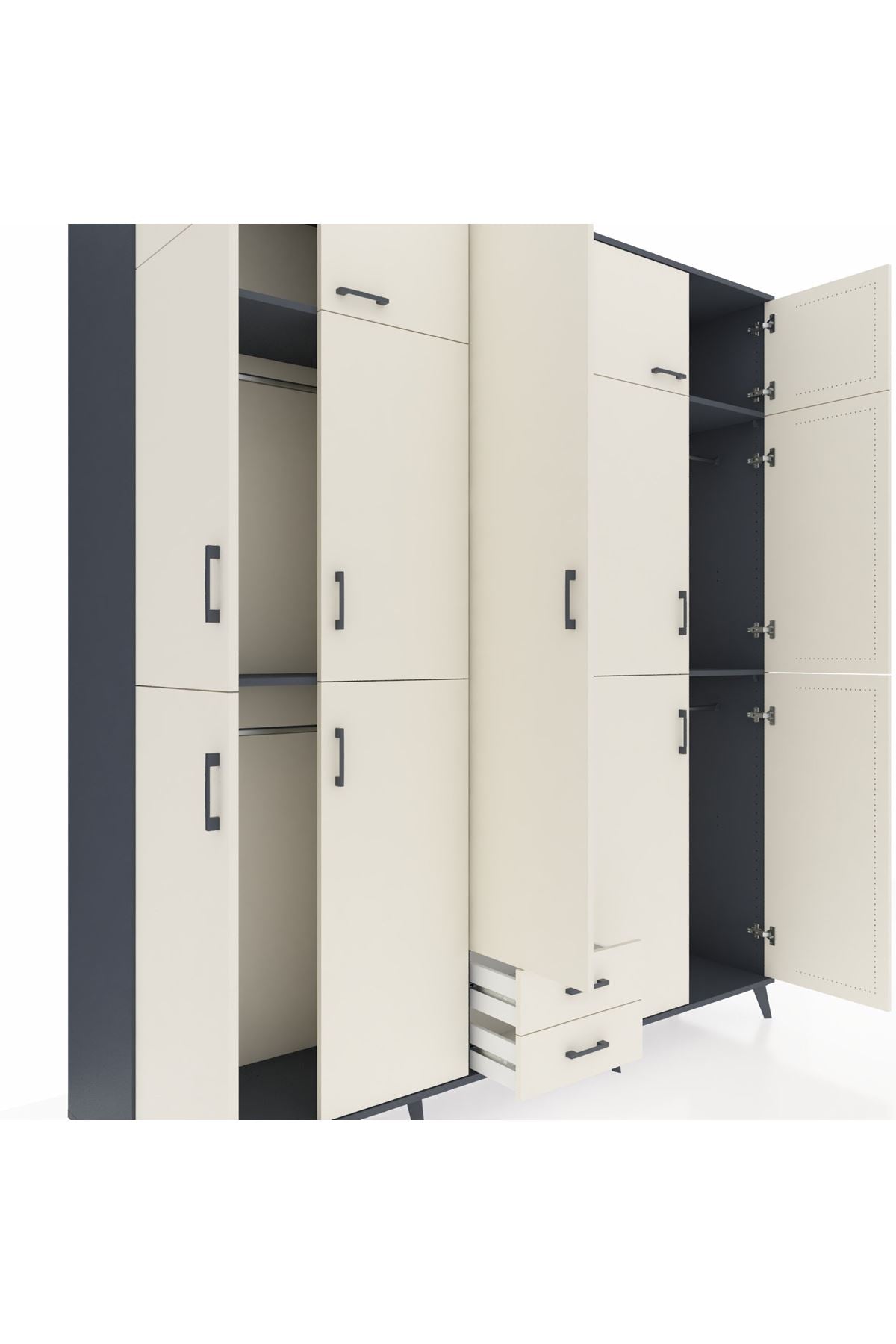 Hyperion Dolap 10 Raflı 2 Çekmeceli 4 Askılı 220x44x243 Antrasit-Aytaşı/Aytaşı