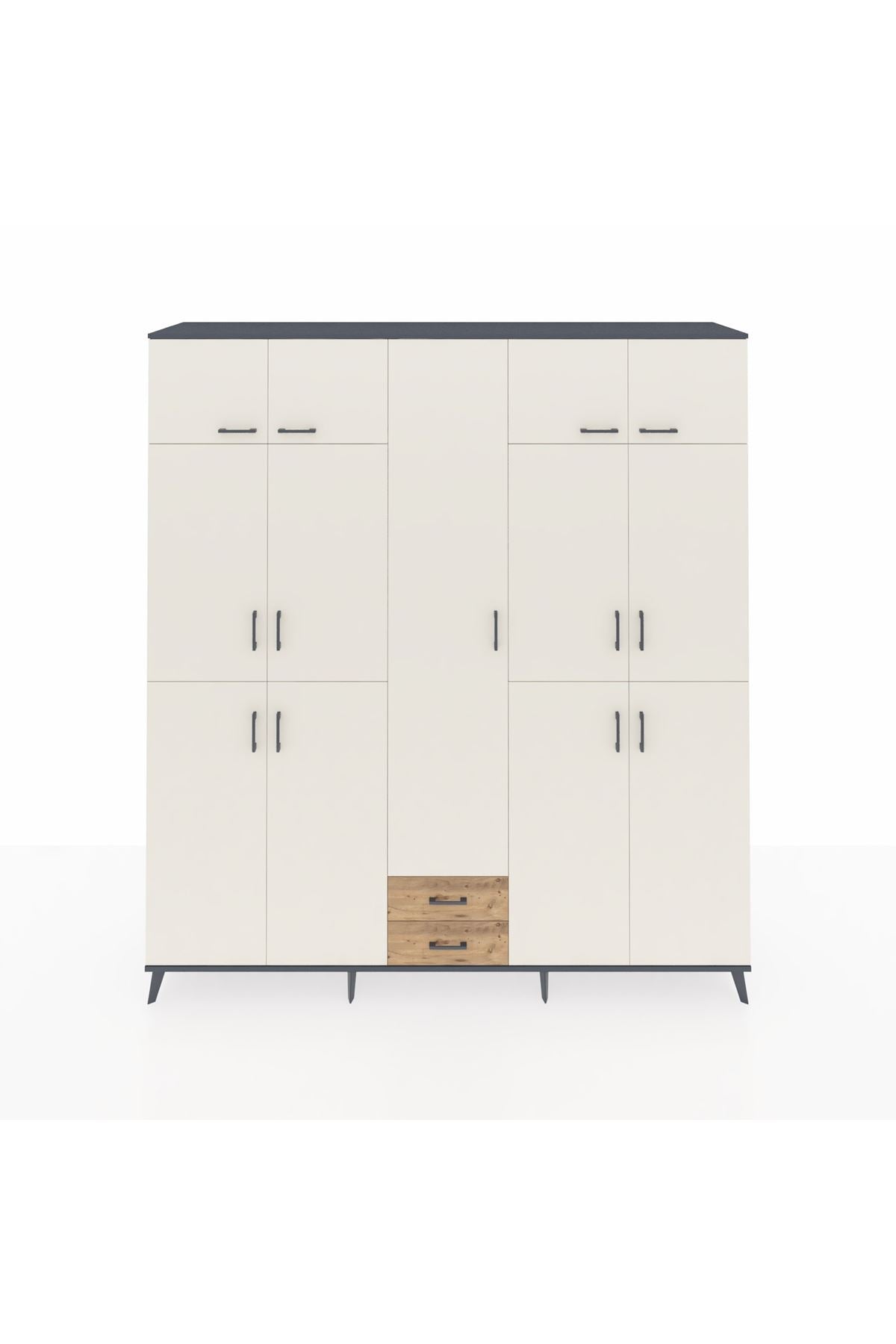 Hyperion Dolap 10 Raflı 2 Çekmeceli 4 Askılı 220x44x243 Antrasit-Aytaşı/Çam