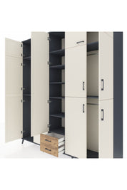 Hyperion Dolap 10 Raflı 2 Çekmeceli 4 Askılı 220x44x243 Antrasit-Aytaşı/Çam