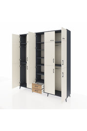 Hyperion Dolap 10 Raflı 2 Çekmeceli 4 Askılı 220x44x243 Antrasit-Aytaşı/Çam