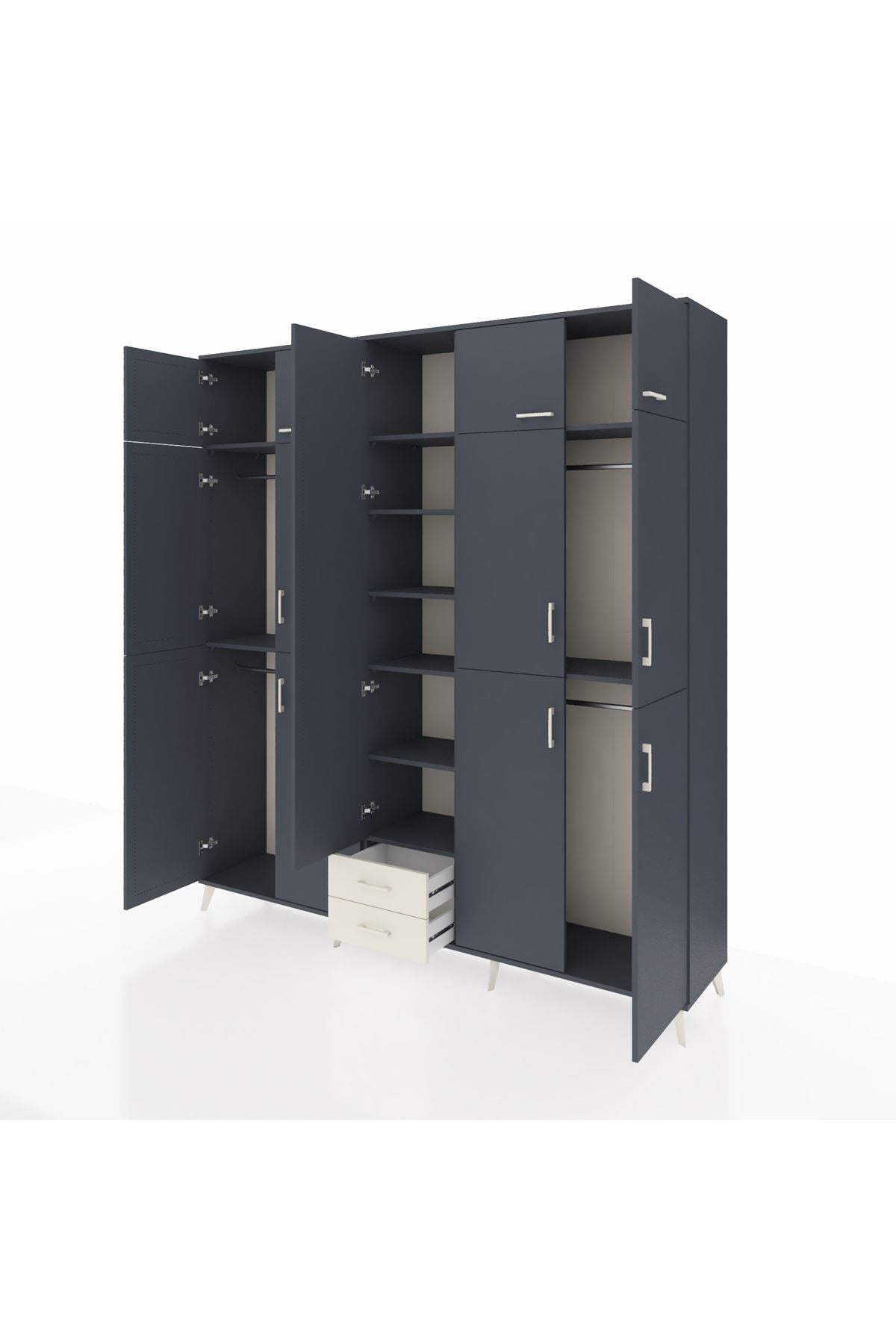 Hyperion Dolap 10 Raflı 2 Çekmeceli 4 Askılı 220x44x243 Antrasit-Antrasit/Aytaşı