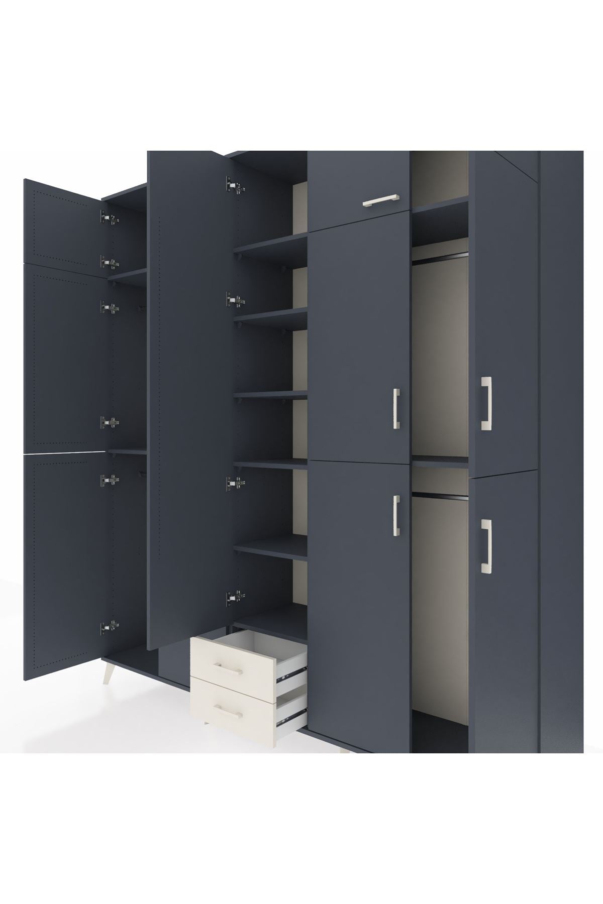 Hyperion Dolap 10 Raflı 2 Çekmeceli 4 Askılı 220x44x243 Antrasit-Antrasit/Aytaşı