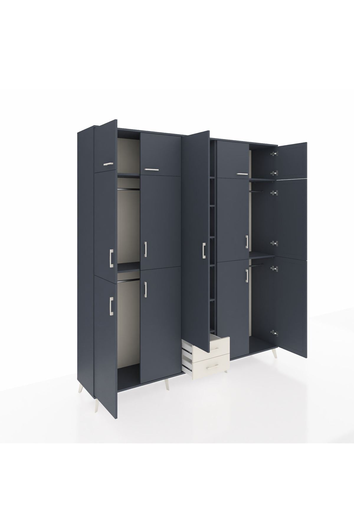 Hyperion Dolap 10 Raflı 2 Çekmeceli 4 Askılı 220x44x243 Antrasit-Antrasit/Aytaşı