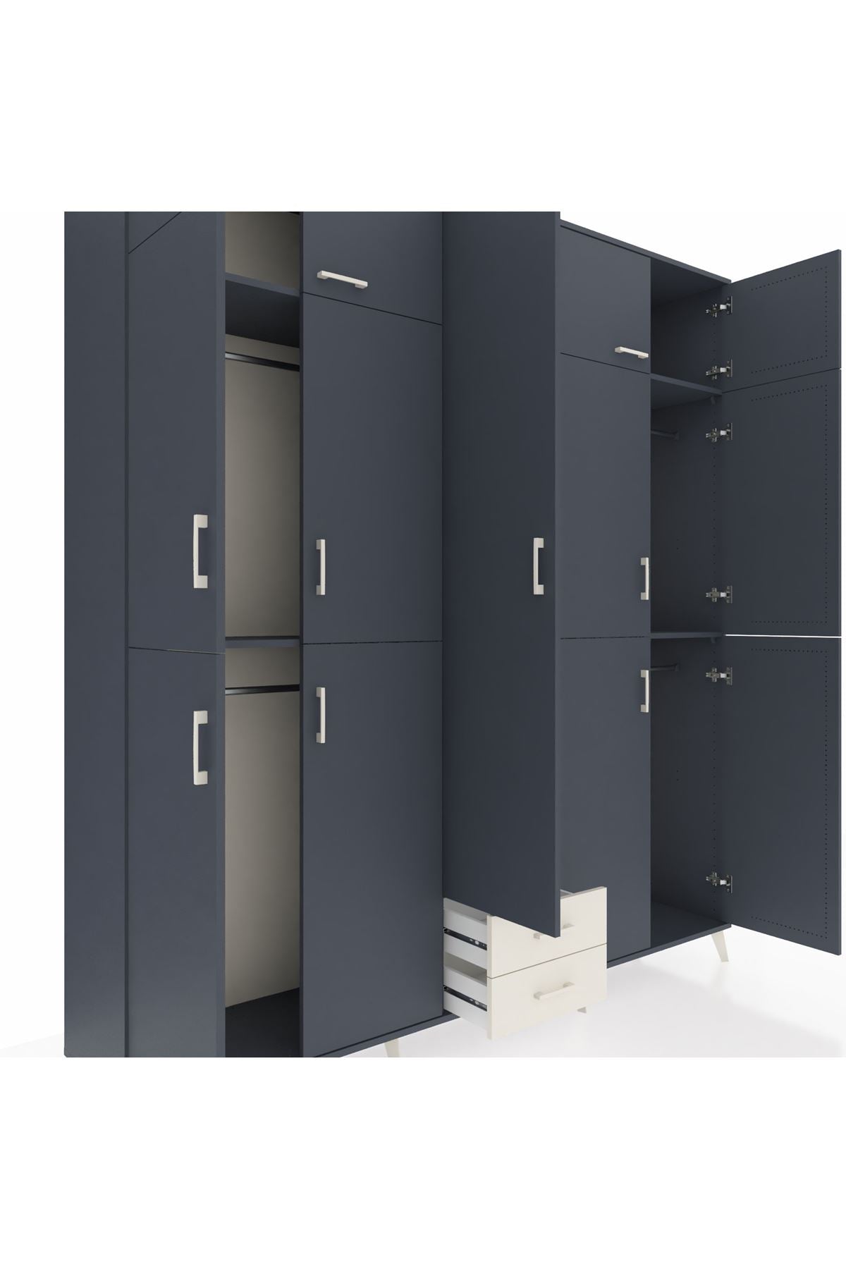 Hyperion Dolap 10 Raflı 2 Çekmeceli 4 Askılı 220x44x243 Antrasit-Antrasit/Aytaşı