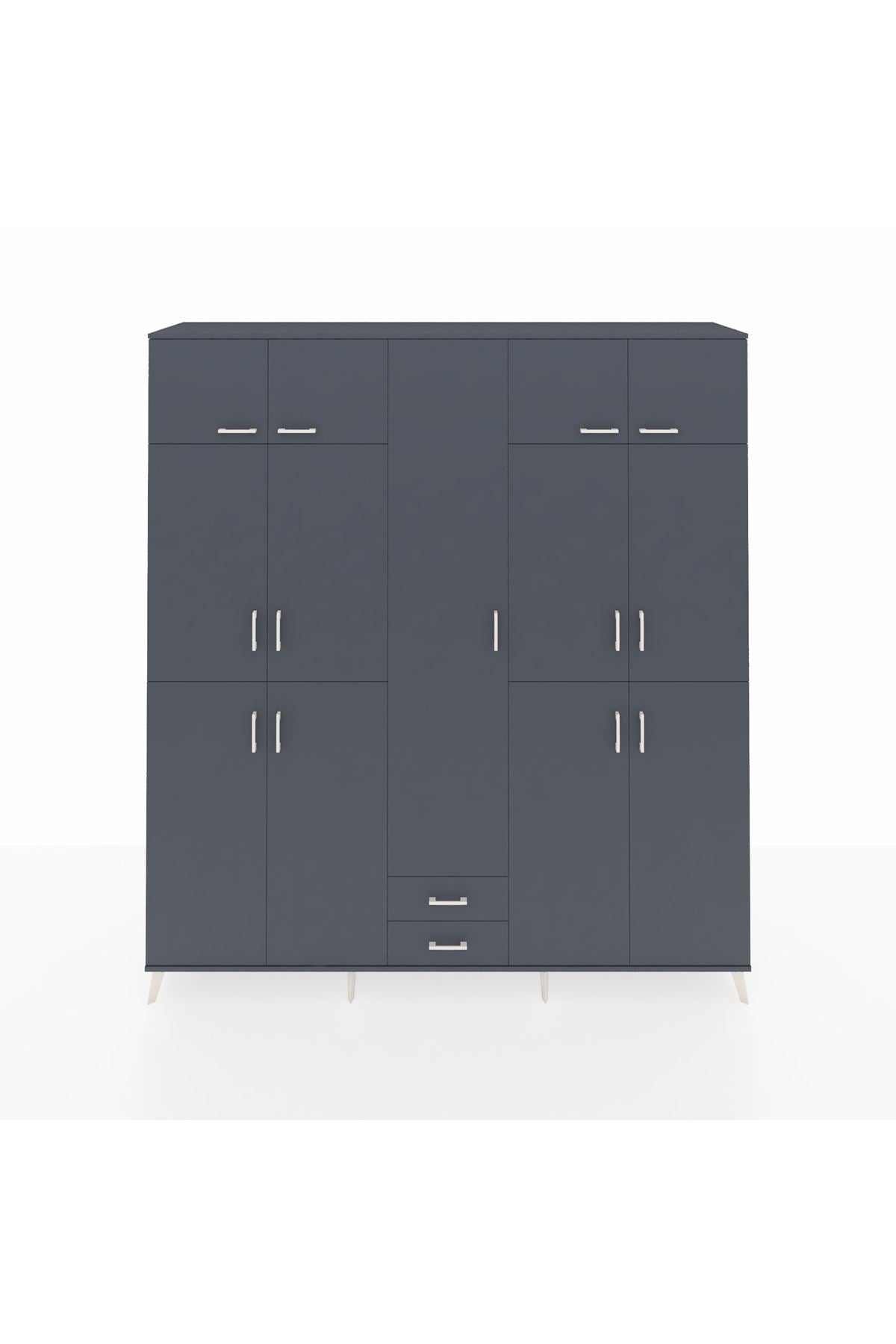 Hyperion Dolap 10 Raflı 2 Çekmeceli 4 Askılı 220x44x243 Antrasit-Antrasit/Antrasit