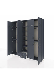 Hyperion Dolap 10 Raflı 2 Çekmeceli 4 Askılı 220x44x243 Antrasit-Antrasit/Antrasit