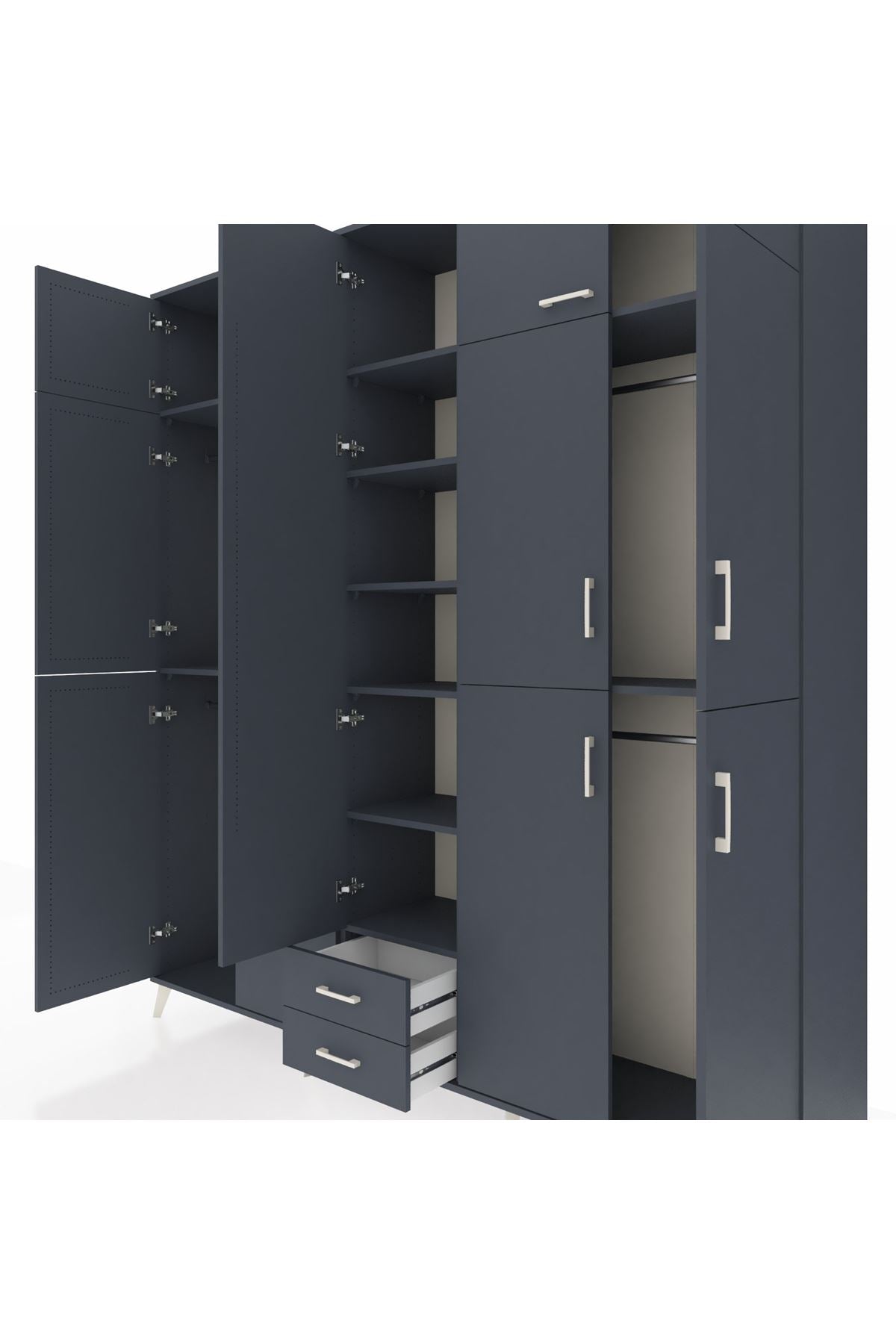 Hyperion Dolap 10 Raflı 2 Çekmeceli 4 Askılı 220x44x243 Antrasit-Antrasit/Antrasit
