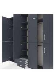 Hyperion Dolap 10 Raflı 2 Çekmeceli 4 Askılı 220x44x243 Antrasit-Antrasit/Antrasit