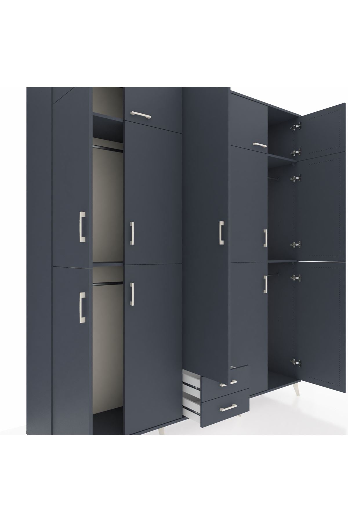 Hyperion Dolap 10 Raflı 2 Çekmeceli 4 Askılı 220x44x243 Antrasit-Antrasit/Antrasit