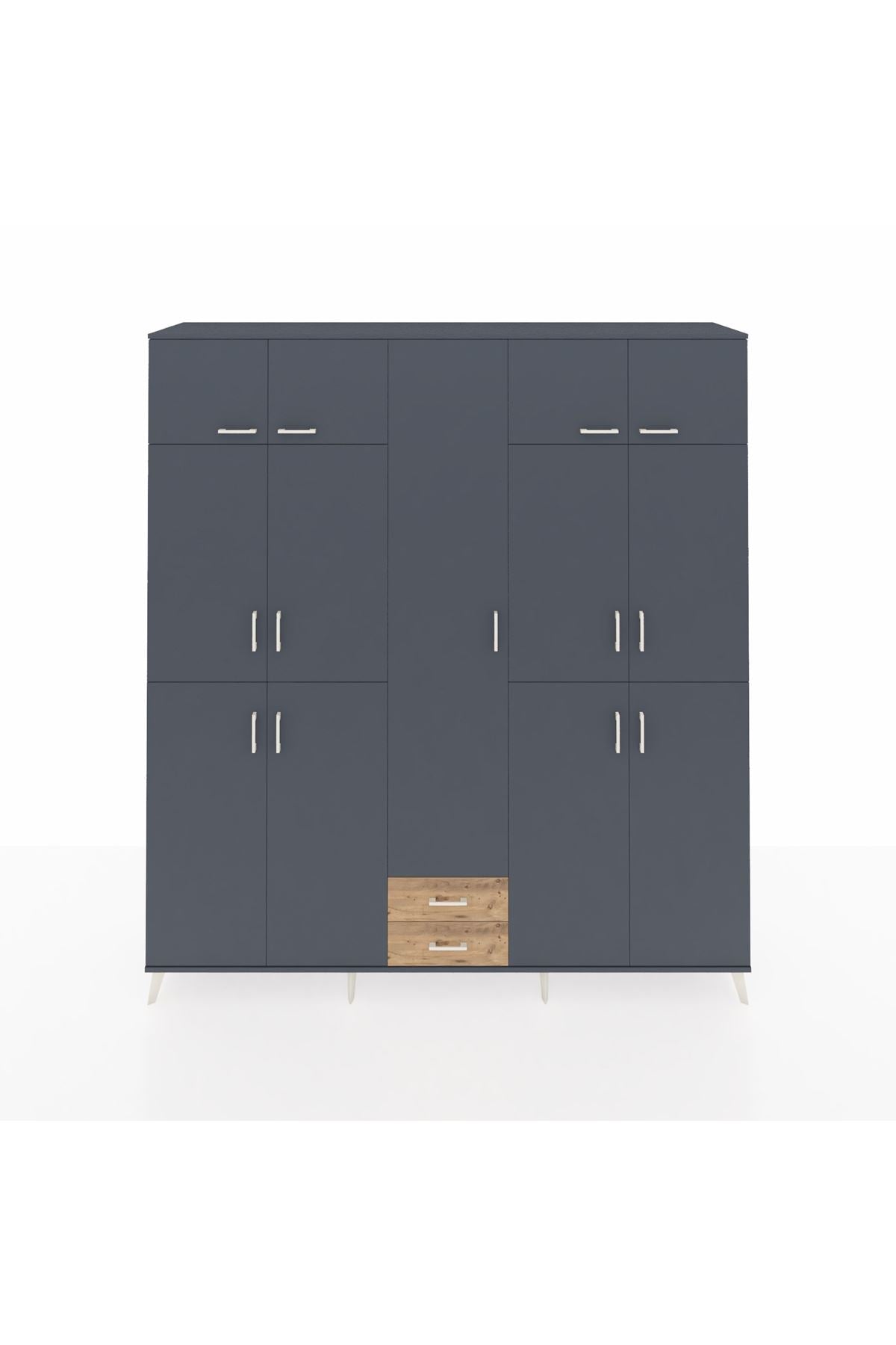 Hyperion Dolap 10 Raflı 2 Çekmeceli 4 Askılı 220x44x243 Antrasit-Antrasit/Çam