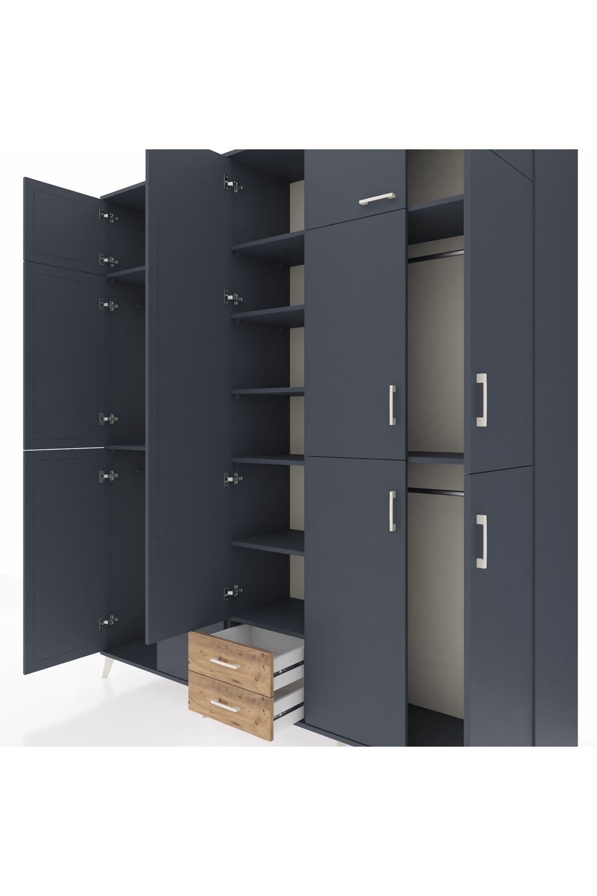 Hyperion Dolap 10 Raflı 2 Çekmeceli 4 Askılı 220x44x243 Antrasit-Antrasit/Çam