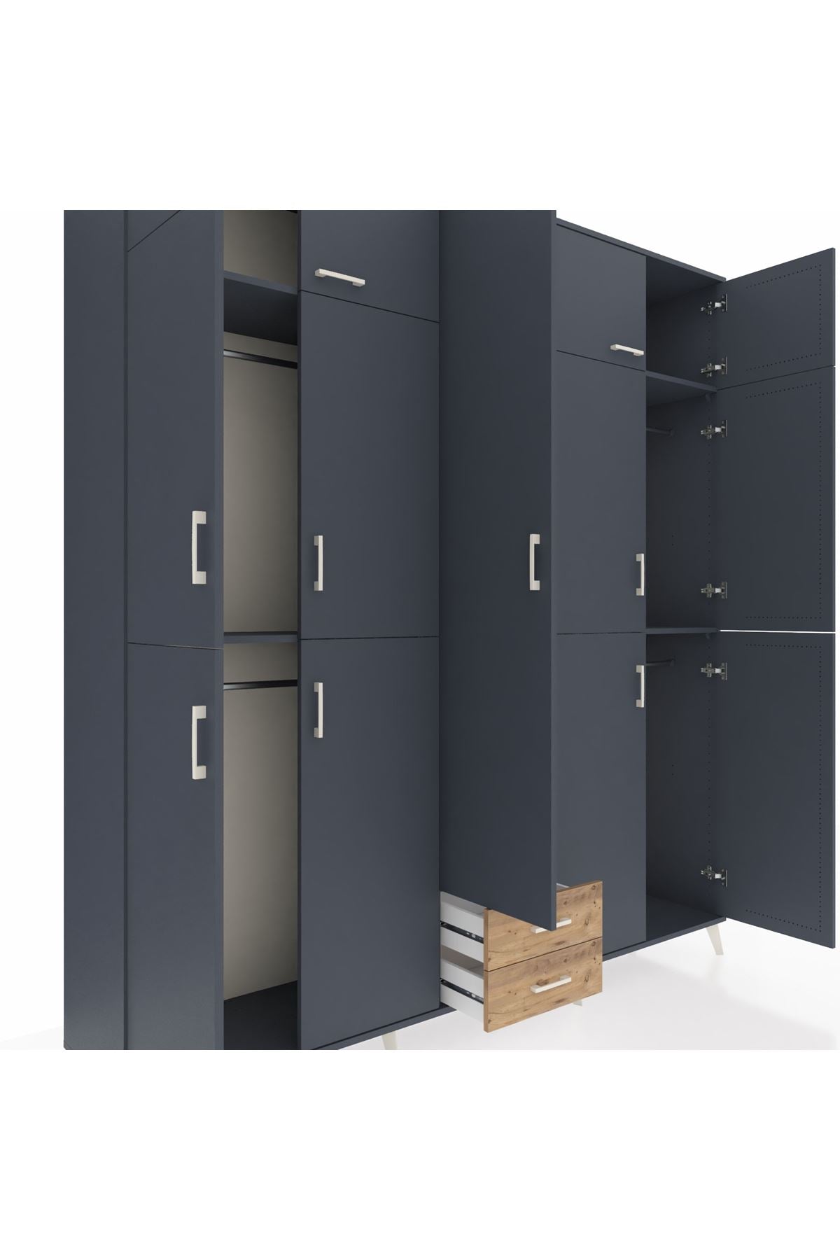 Hyperion Dolap 10 Raflı 2 Çekmeceli 4 Askılı 220x44x243 Antrasit-Antrasit/Çam