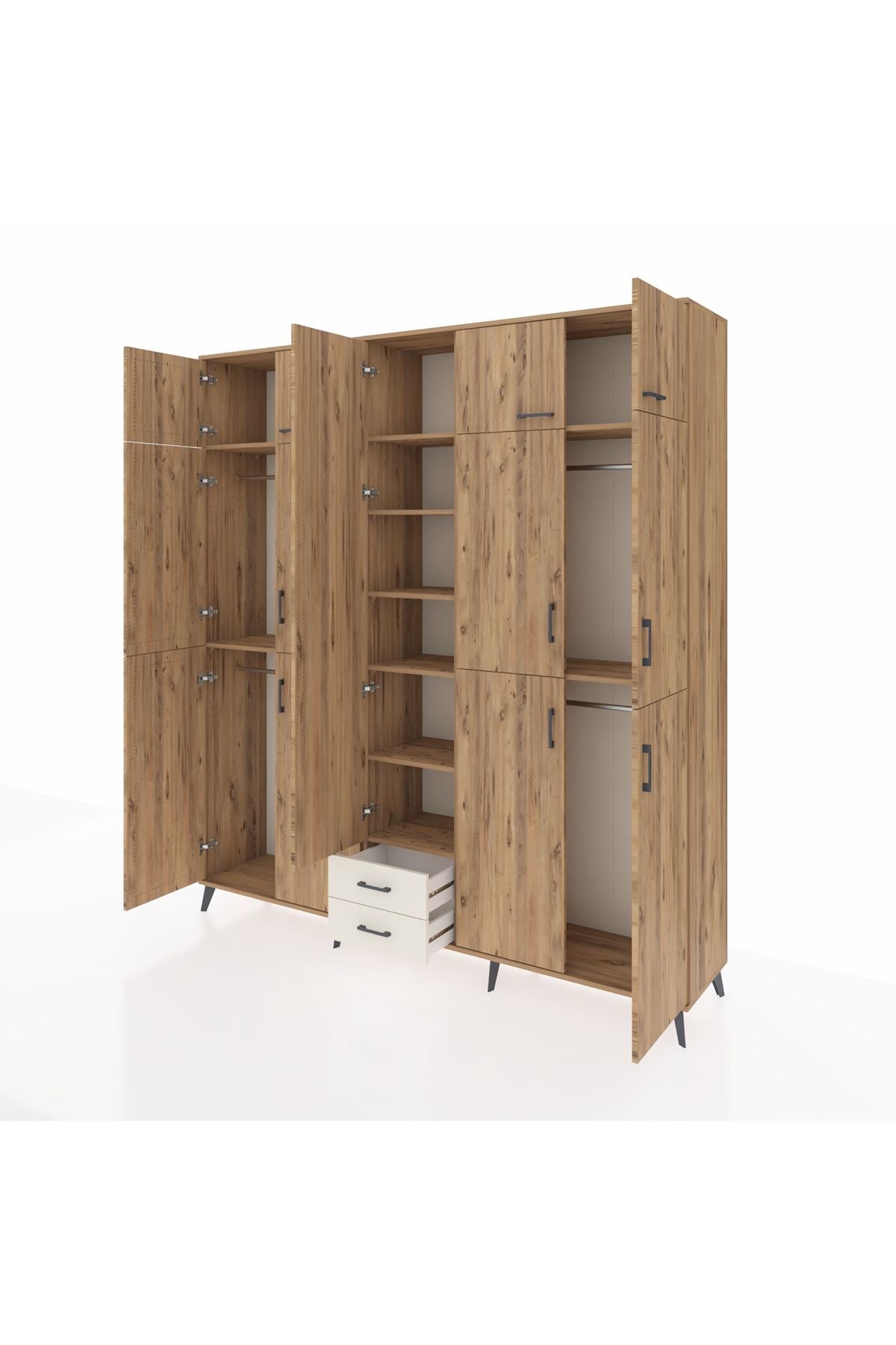 Hyperion Dolap 10 Raflı 2 Çekmeceli 4 Askılı 220x44x243 Çam-Çam/Aytaşı