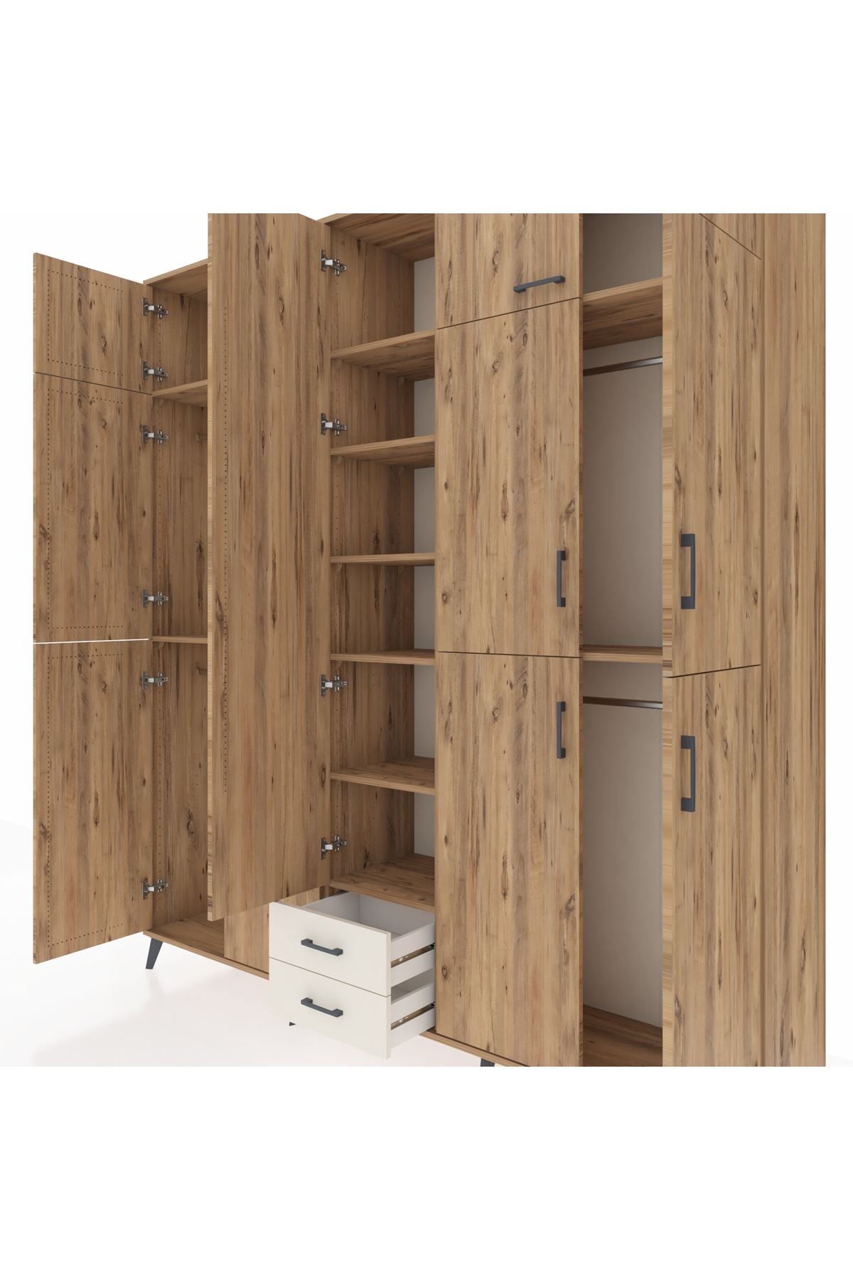 Hyperion Dolap 10 Raflı 2 Çekmeceli 4 Askılı 220x44x243 Çam-Çam/Aytaşı