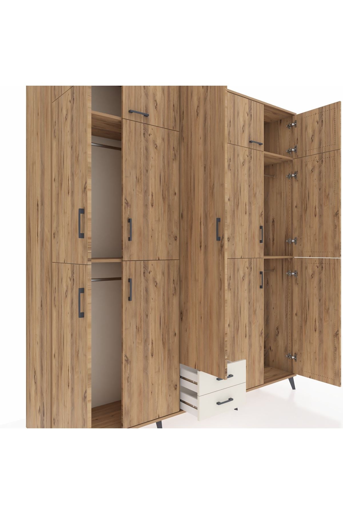 Hyperion Dolap 10 Raflı 2 Çekmeceli 4 Askılı 220x44x243 Çam-Çam/Aytaşı