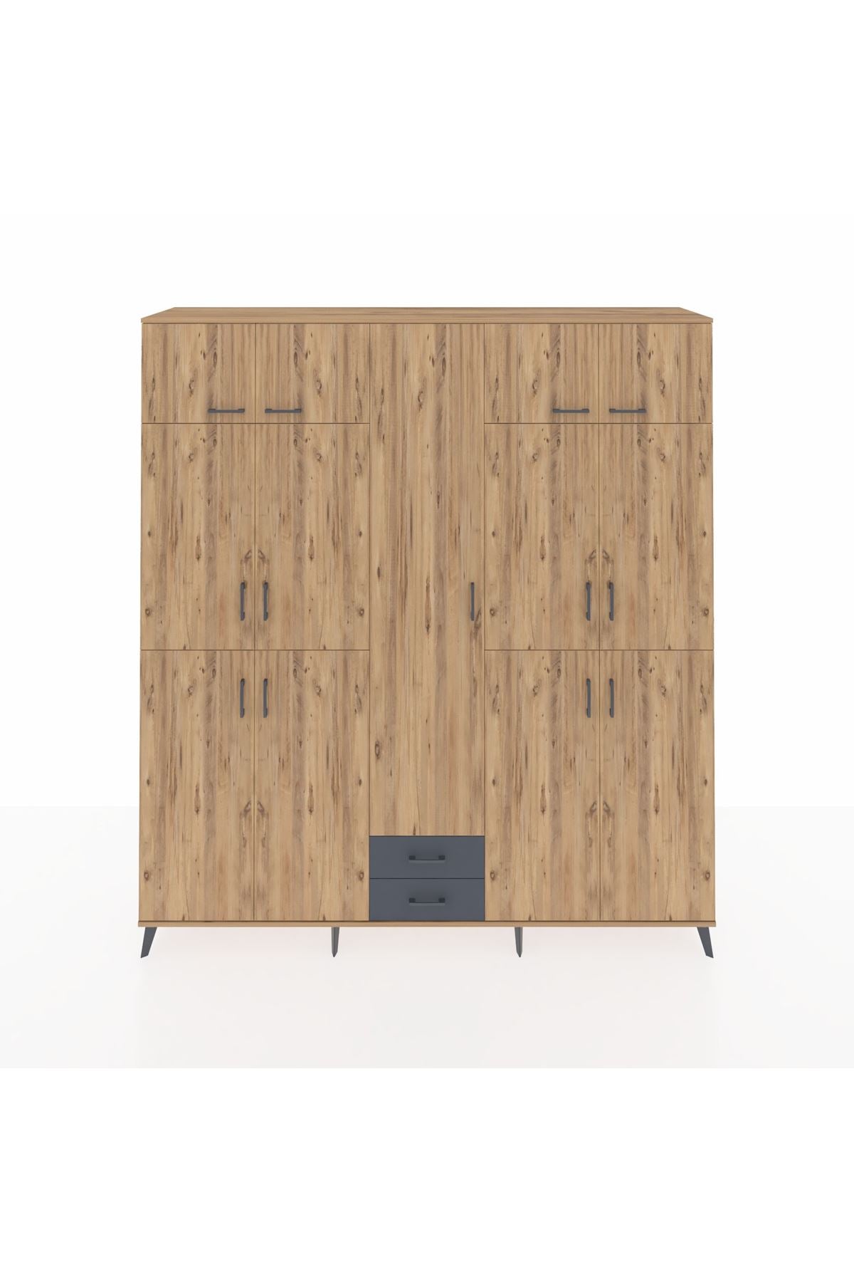 Hyperion Dolap 10 Raflı 2 Çekmeceli 4 Askılı 220x44x243 Çam-Çam/Antrasit