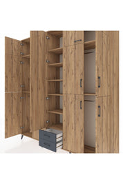 Hyperion Dolap 10 Raflı 2 Çekmeceli 4 Askılı 220x44x243 Çam-Çam/Antrasit