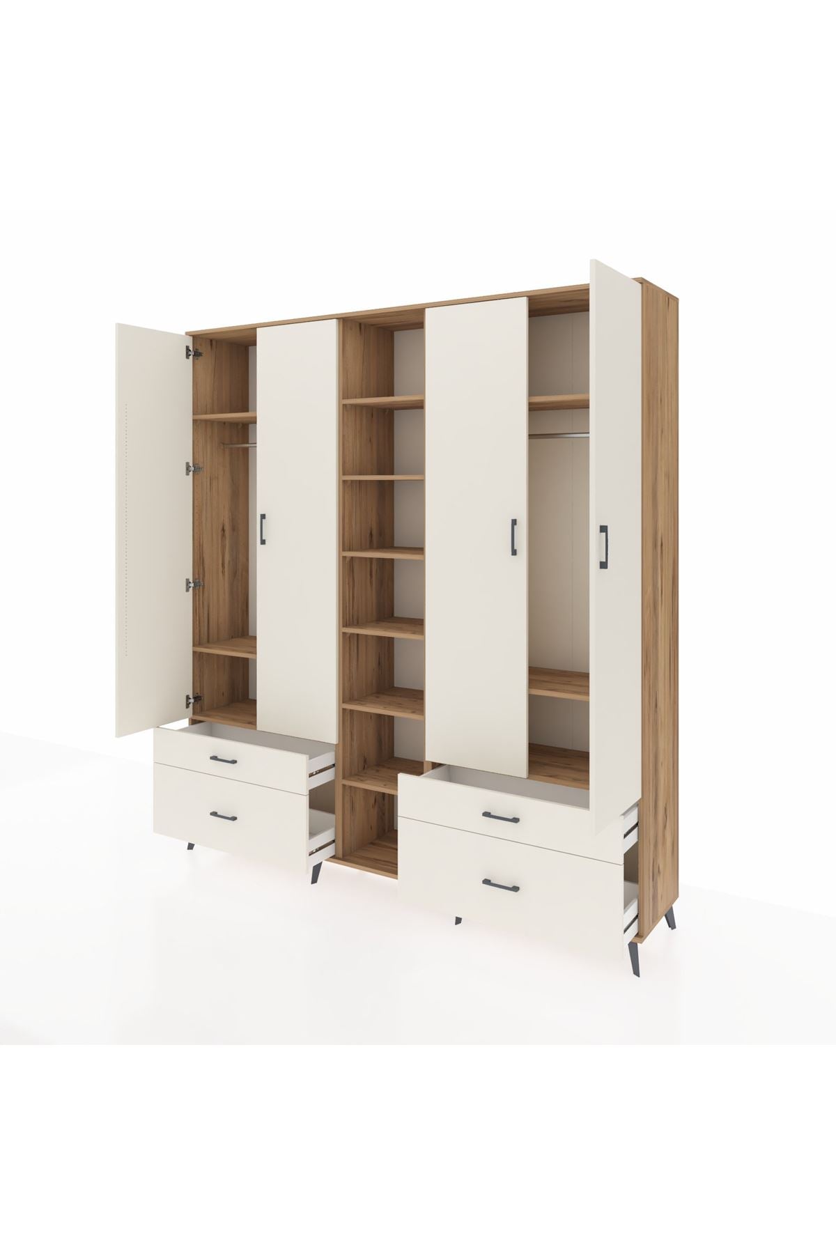 Hyperion Dolap 12 Raflı 4 Çekmeceli 2 Askılı 220x44x243 - S553M001V22B