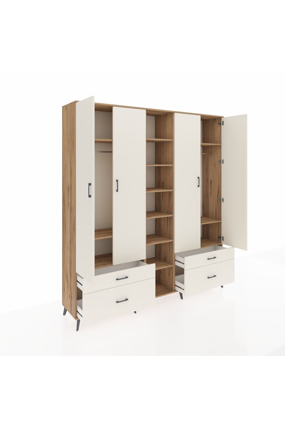 Hyperion Dolap 12 Raflı 4 Çekmeceli 2 Askılı 220x44x243 - S553M001V22B