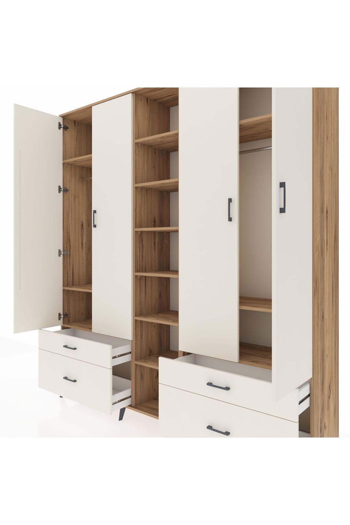 Hyperion Dolap 12 Raflı 4 Çekmeceli 2 Askılı 220x44x243 - S553M001V22B