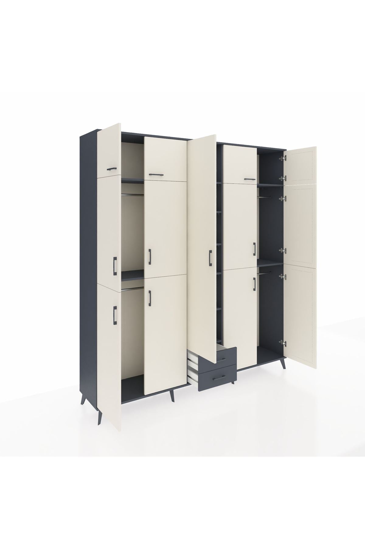 Hyperion Dolap 10 Raflı 2 Çekmeceli 4 Askılı 220x44x243 Antrasit-Aytaşı/Antrasit