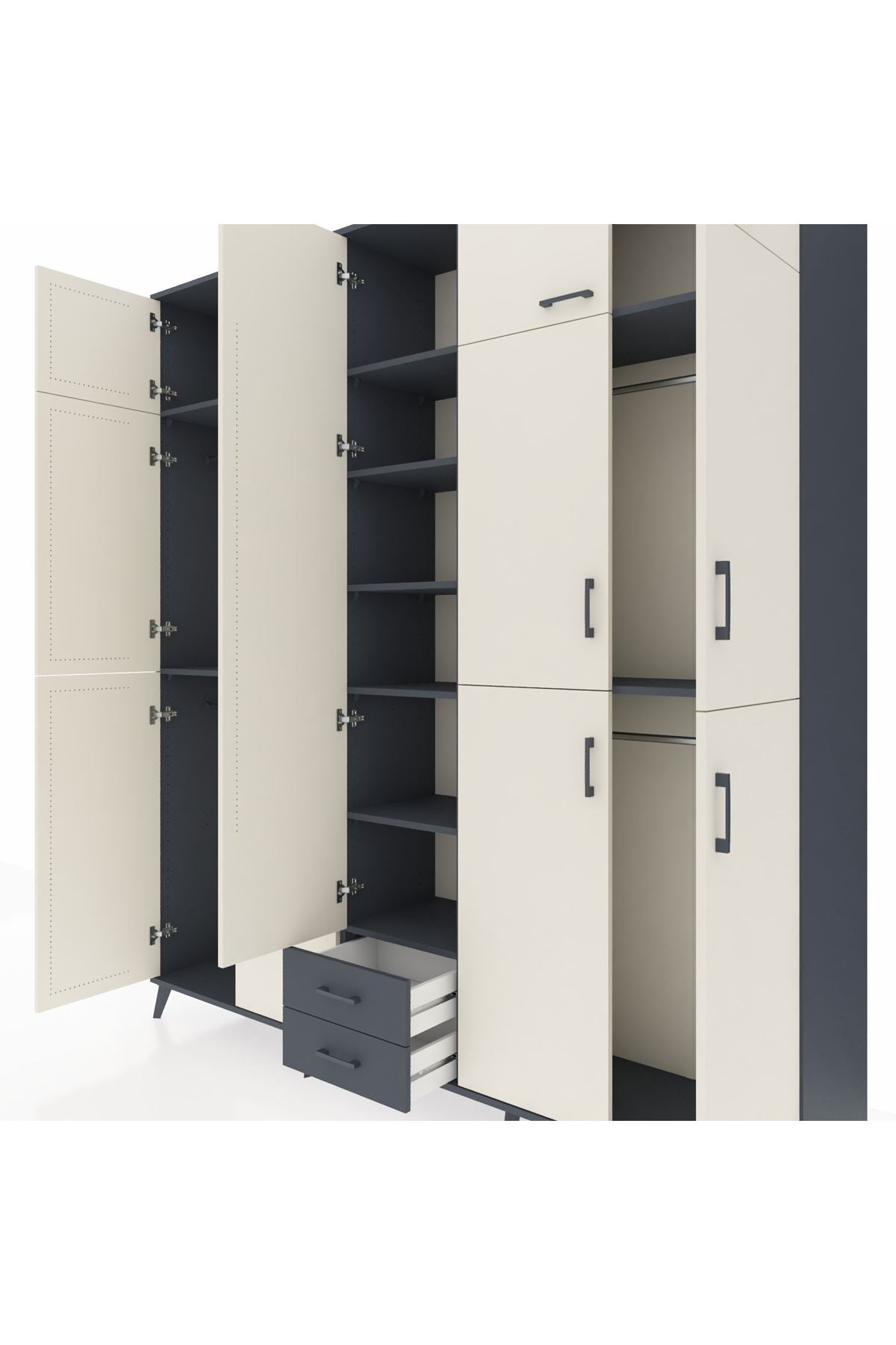Hyperion Dolap 10 Raflı 2 Çekmeceli 4 Askılı 220x44x243 Antrasit-Aytaşı/Antrasit
