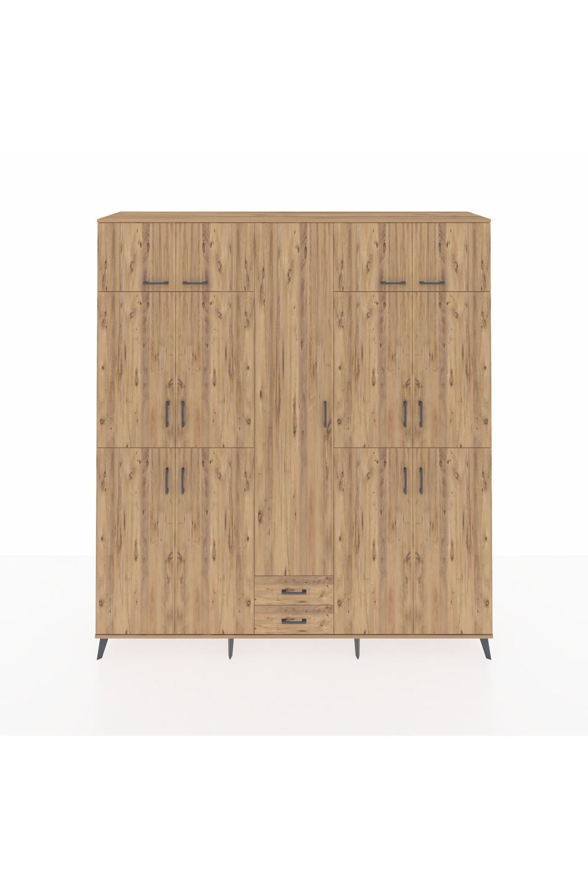 Hyperion Dolap 10 Raflı 2 Çekmeceli 4 Askılı 220x44x243 Çam-Çam/Çam