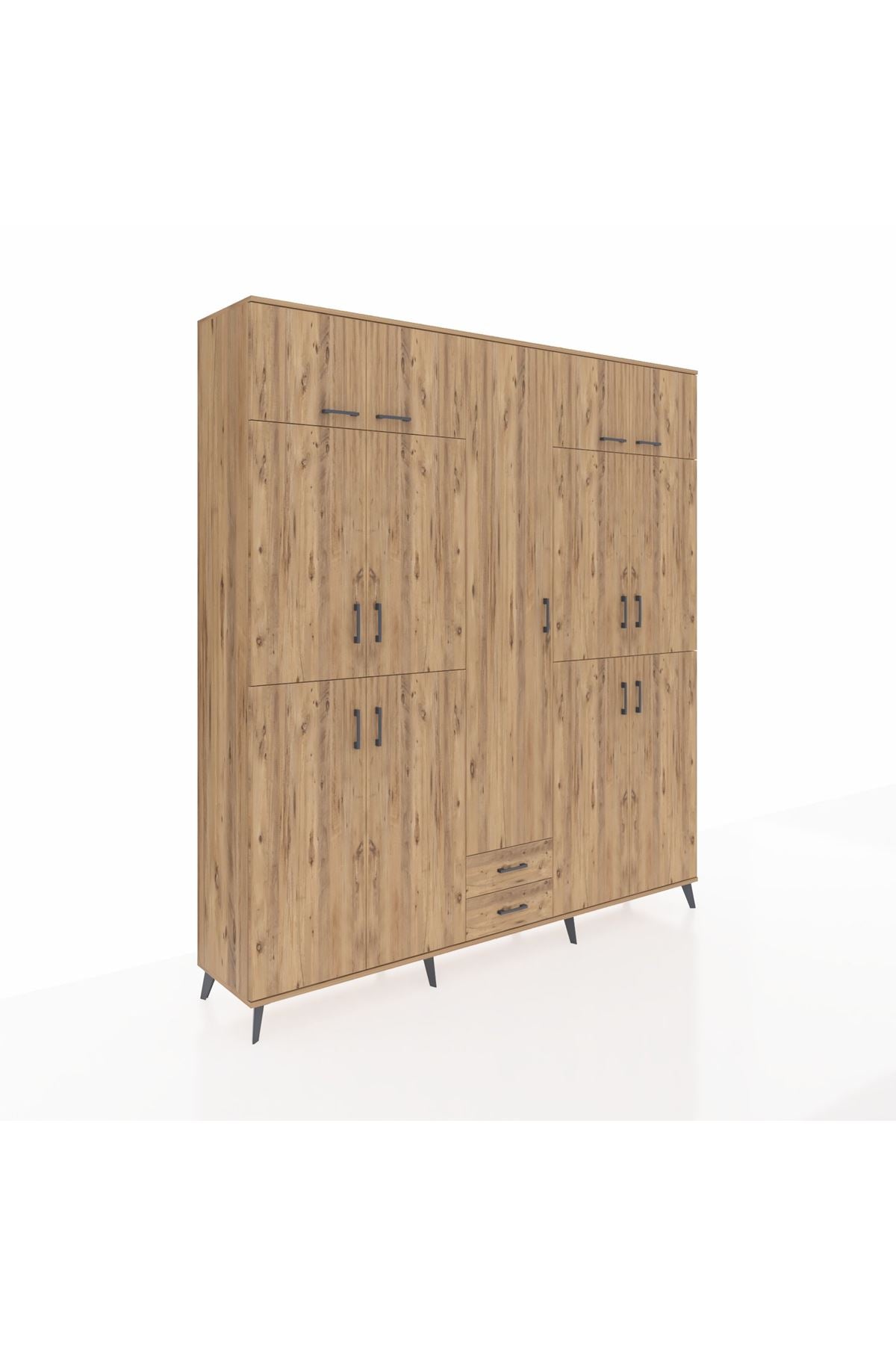 Hyperion Dolap 10 Raflı 2 Çekmeceli 4 Askılı 220x44x243 Çam-Çam/Çam