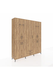 Hyperion Dolap 10 Raflı 2 Çekmeceli 4 Askılı 220x44x243 Çam-Çam/Çam