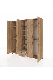 Hyperion Dolap 10 Raflı 2 Çekmeceli 4 Askılı 220x44x243 Çam-Çam/Çam