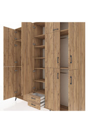 Hyperion Dolap 10 Raflı 2 Çekmeceli 4 Askılı 220x44x243 Çam-Çam/Çam