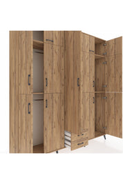 Hyperion Dolap 10 Raflı 2 Çekmeceli 4 Askılı 220x44x243 Çam-Çam/Çam