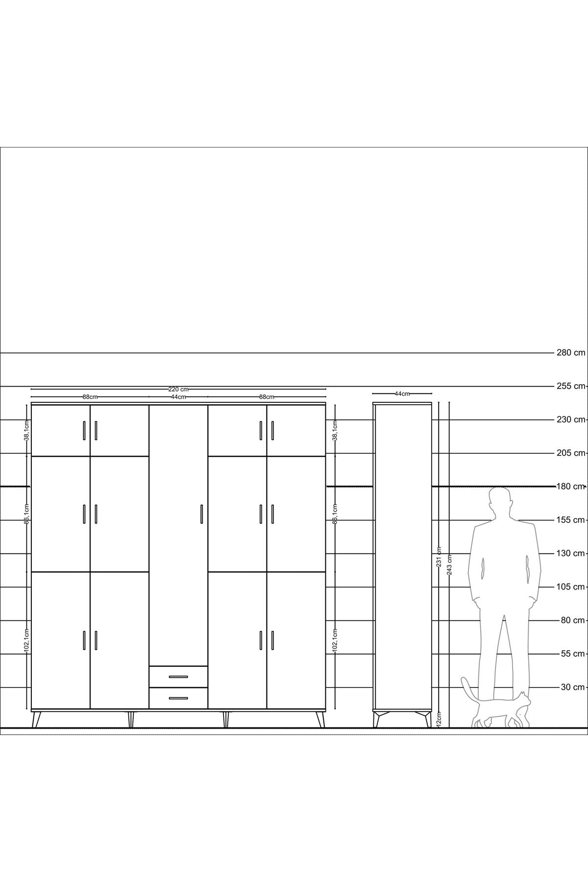 Hyperion Dolap 10 Raflı 2 Çekmeceli 4 Askılı 220x44x243 - S553M012V21B