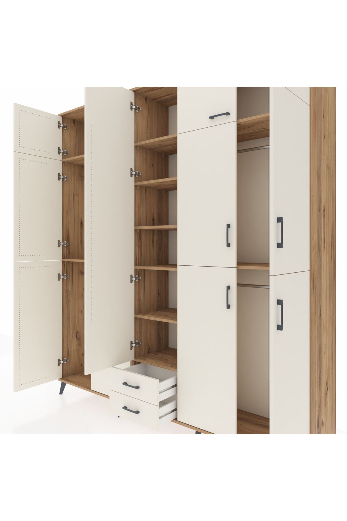 Hyperion Dolap 10 Raflı 2 Çekmeceli 4 Askılı 220x44x243 Çam-Aytaşı/Aytaşı